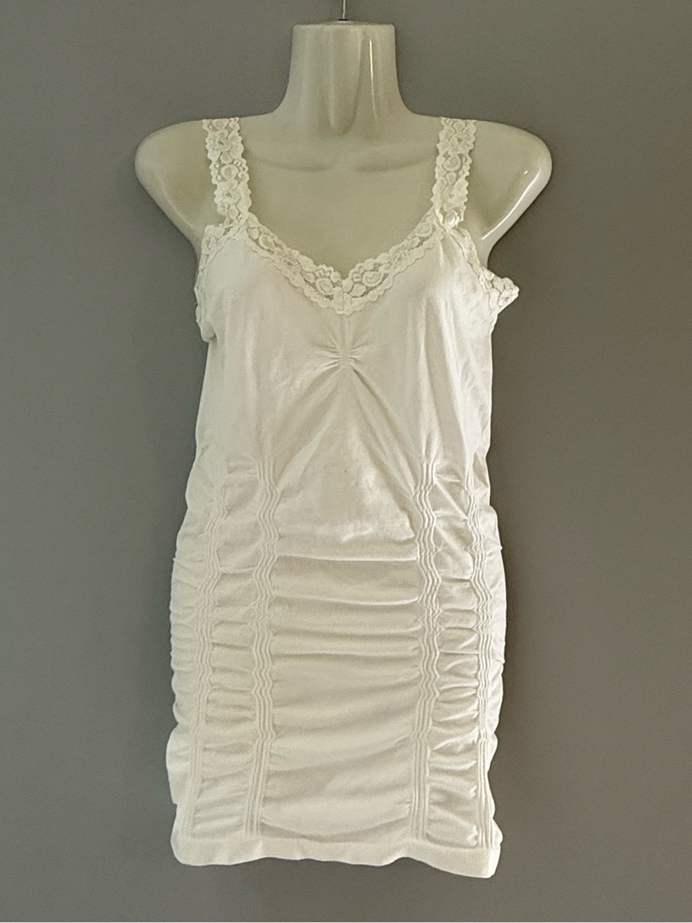 Kismet White Lace Strap Ruched Tank Top